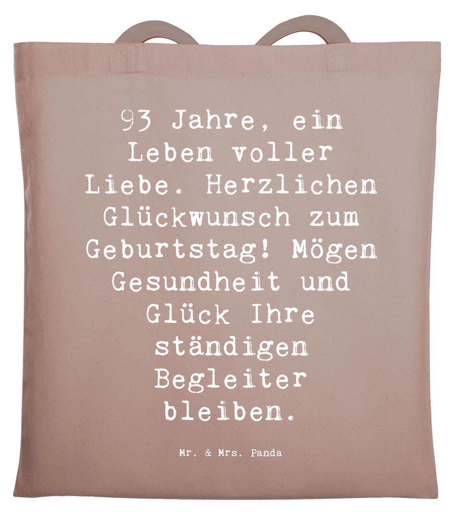Mr. & Mrs. Panda Tote Bag Spruch 93. Geburtstag - Braun Pastell - Geschenk, Geburtstagsgeschenk, Happy Birthday, Shopping Tasche, Gesundheit und Gl...