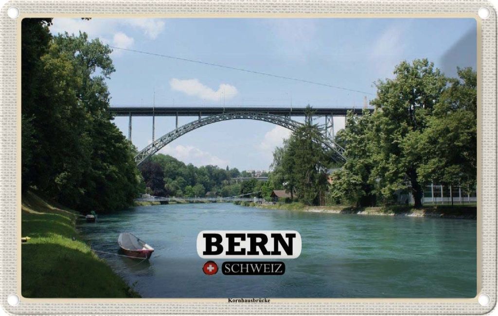 vianmo Blechschild 12x18 cm Bern Schweiz Kornhausbrücke Brücke Bildmotiv Reisemotiv Abenteuer Reisen