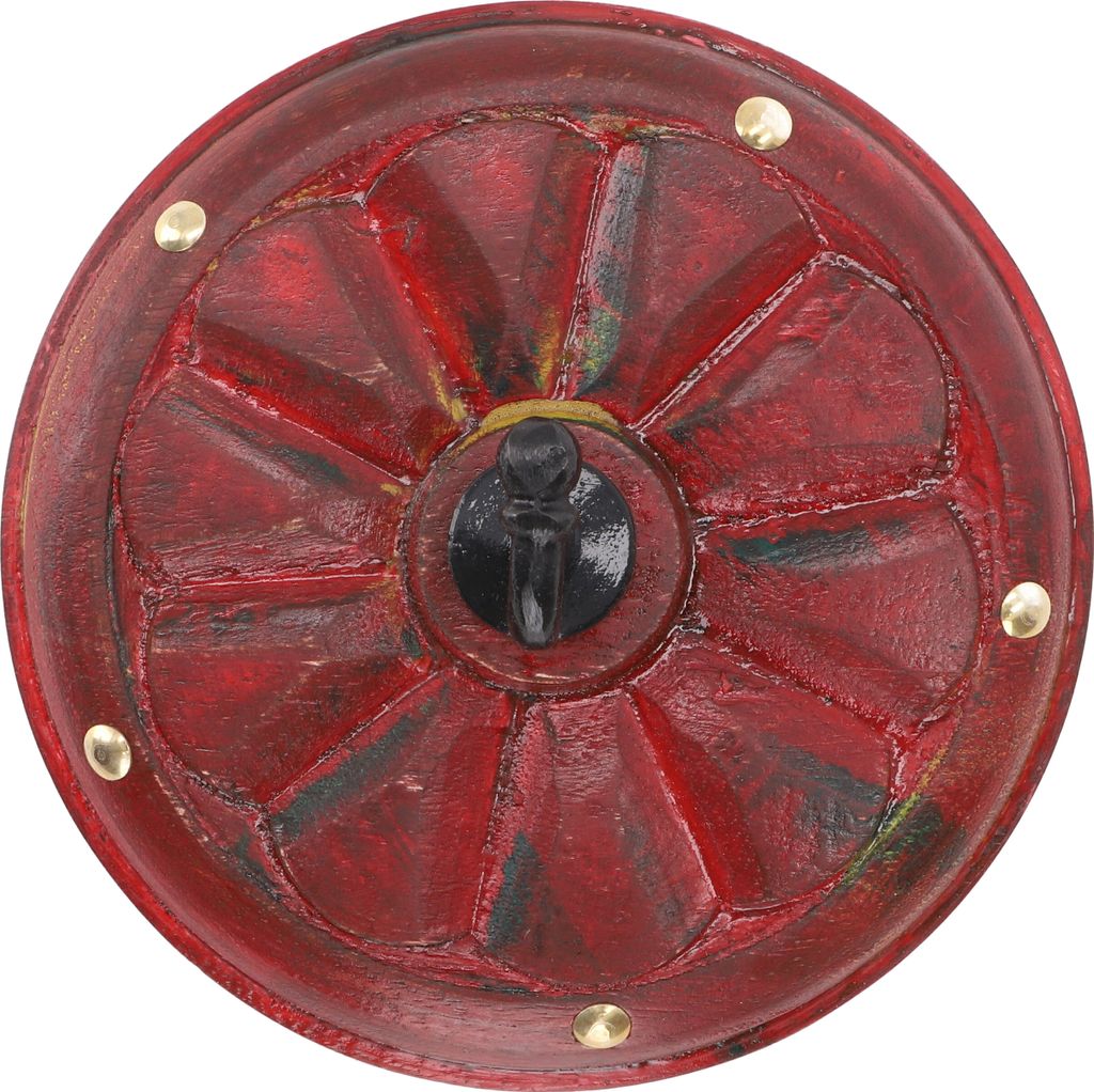 Indischer Runder Wandhaken aus Holz, Schlüsselbrett, Kleiderhaken - Rot, Holz,Metall, Größe: Klein 12 cm