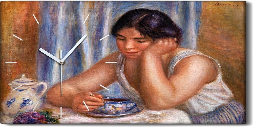 Wandbild Leinwand Bilder Wanduhr 60x30 Malerei Frauen Kaffee Tasse Kunst - weiße Hände