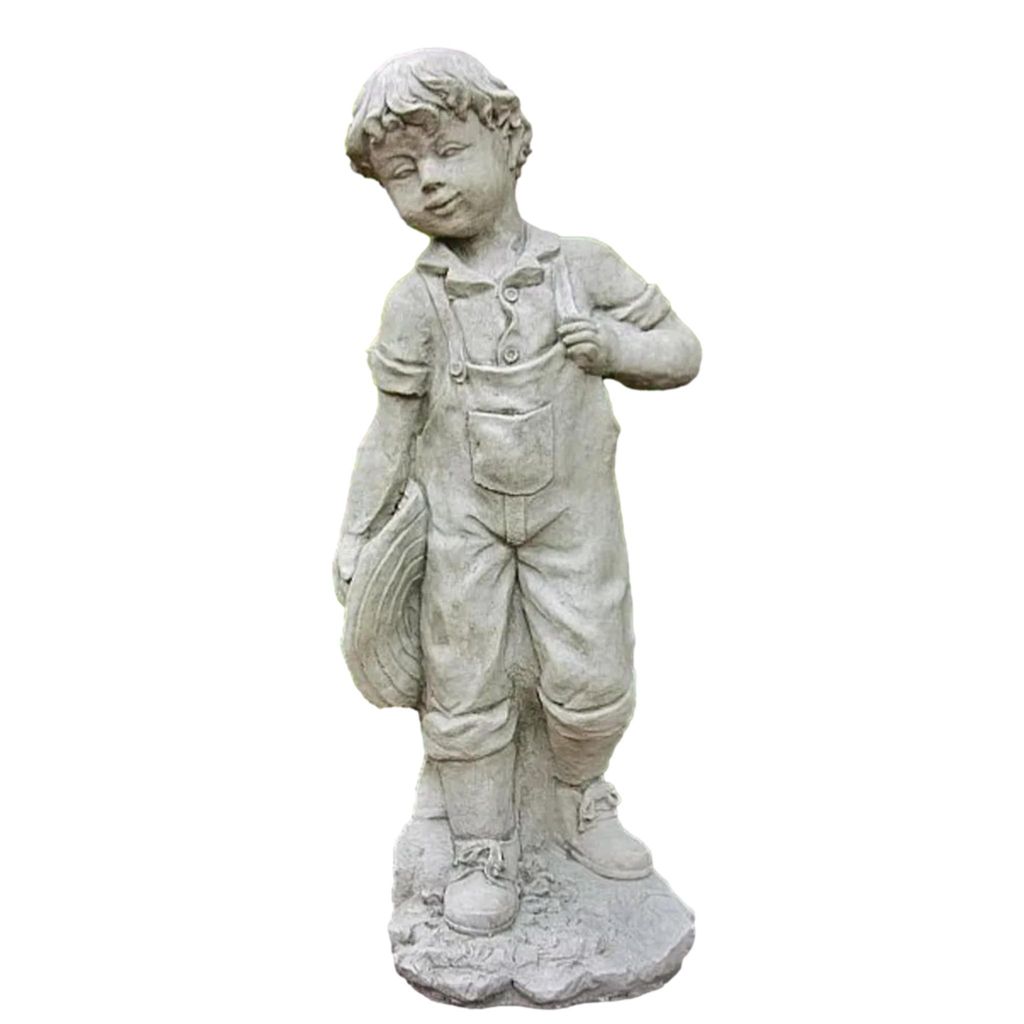 Steinfigur Norman, Junge mit Hut, für den Garten zur Dekoration, aus Steinguss Neu Frostfest Witterungsbeständig, Gartenfigur SU-2148