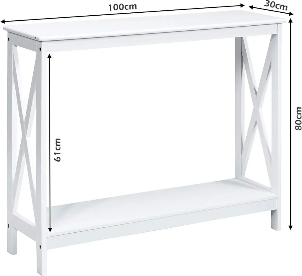 Table console pour entrée étroite 100x30cm rangement 2 niveaux blanc mat