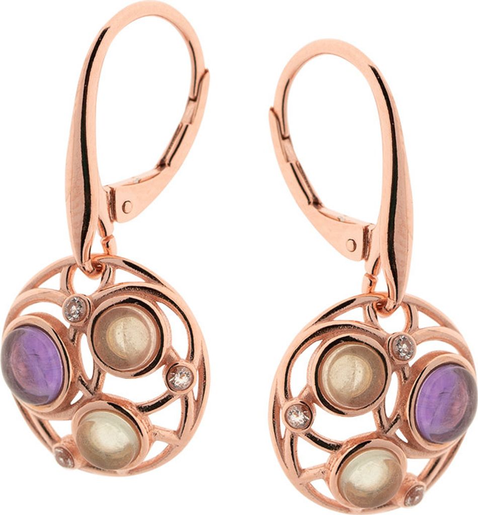 Ohrhänger rosévergoldet aus 925 Silber mit Amethyst, Quarz und Prehnit