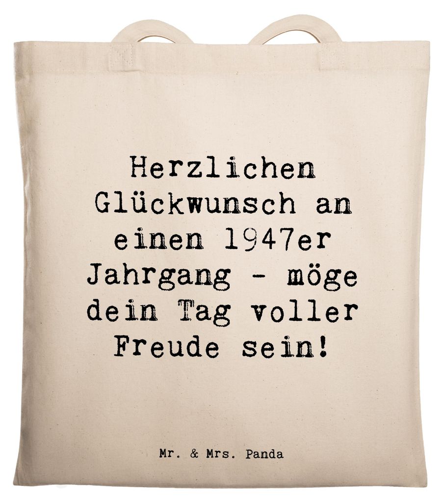Mr. & Mrs. Panda Stoffbeutel Spruch 1947 Geburtstag - Transparent - Geschenk, Tasche, Happy Birthday, Jubiläum, Freude, Glückwunsch, Jutebeutel, ...