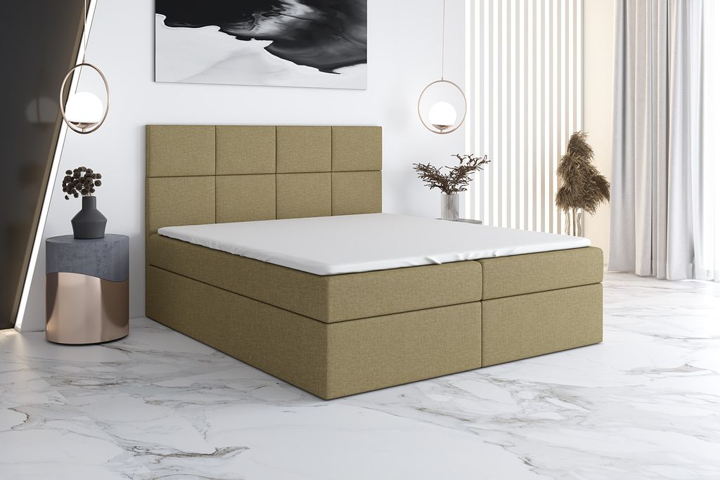 Boxspringbett VAR 140 x 200 mit 2 Bettkästen, Bonell-Matratze und Topper. Farbe: Beige.