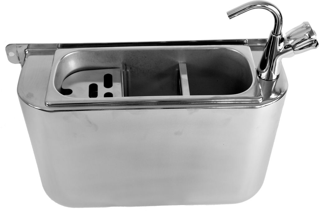 CHEFGASTRO Spülbecken für Eisportionierer mit Wasserhahn, Wasseranschluss, Ablauf und Überlaufror HxBxT 27x41x12cm