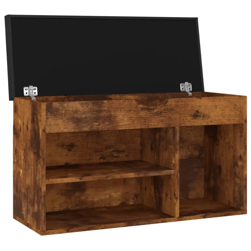 Banc à chaussures robuste 80 cm chêne fumé avec compartiments ouverts