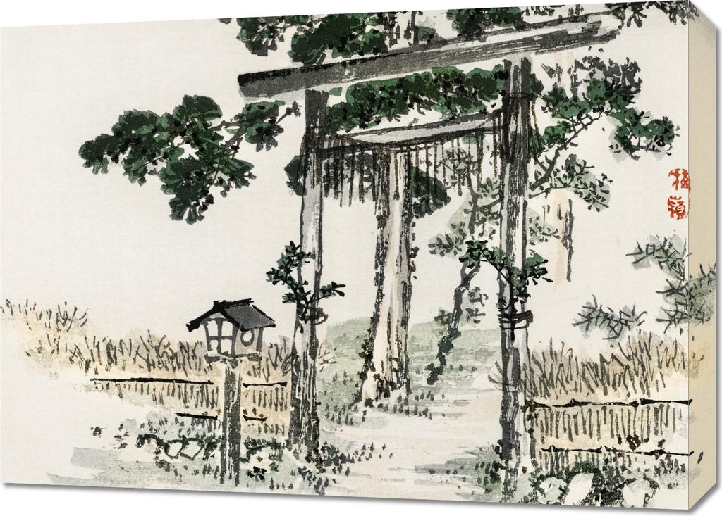 Bild 70x50cm Schreintor, Kōno Bairei Japanisches Vintage für das Wohnzimmer
