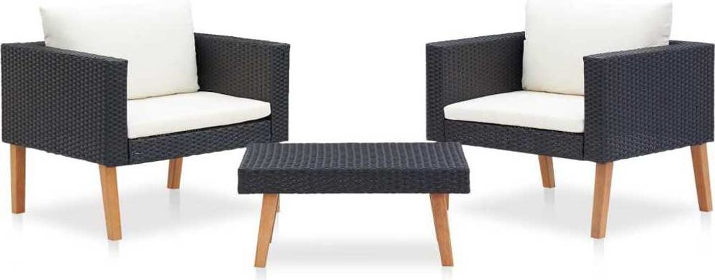 Möbel 3-tlg. Garten-Lounge-Set mit Auflagen Poly Rattan Schwarz - Balkonmöbel 310218