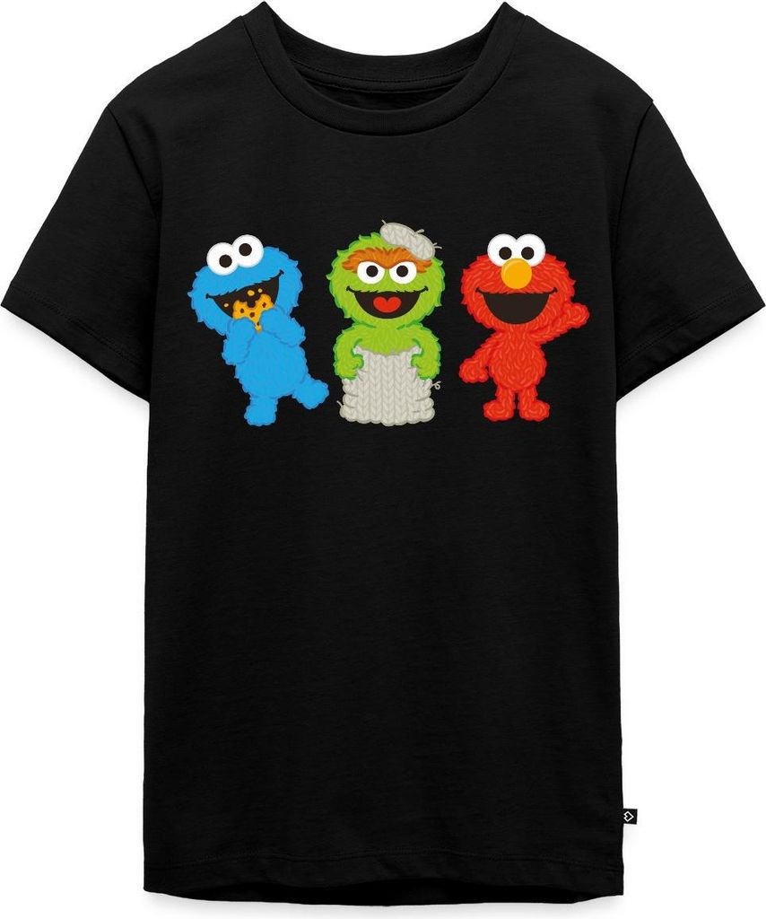 Spreadshirt Sesamstraße Baby Krümelmonster, Oscar & Elmo Teenager Premium T-Shirt, 158/164 (12 Jahre), Schwarz