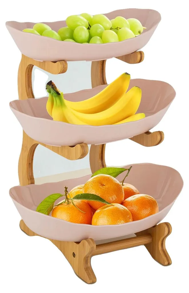 Organisateur de cuisine en bambou pour fruits et légumes - Support 3 bacs