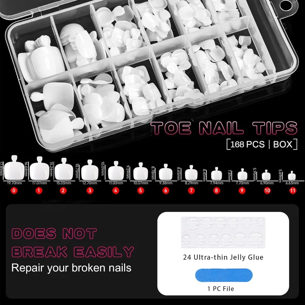 Ongles Blancs Press on Nails Courts Carrés 168 Unités avec Stickers