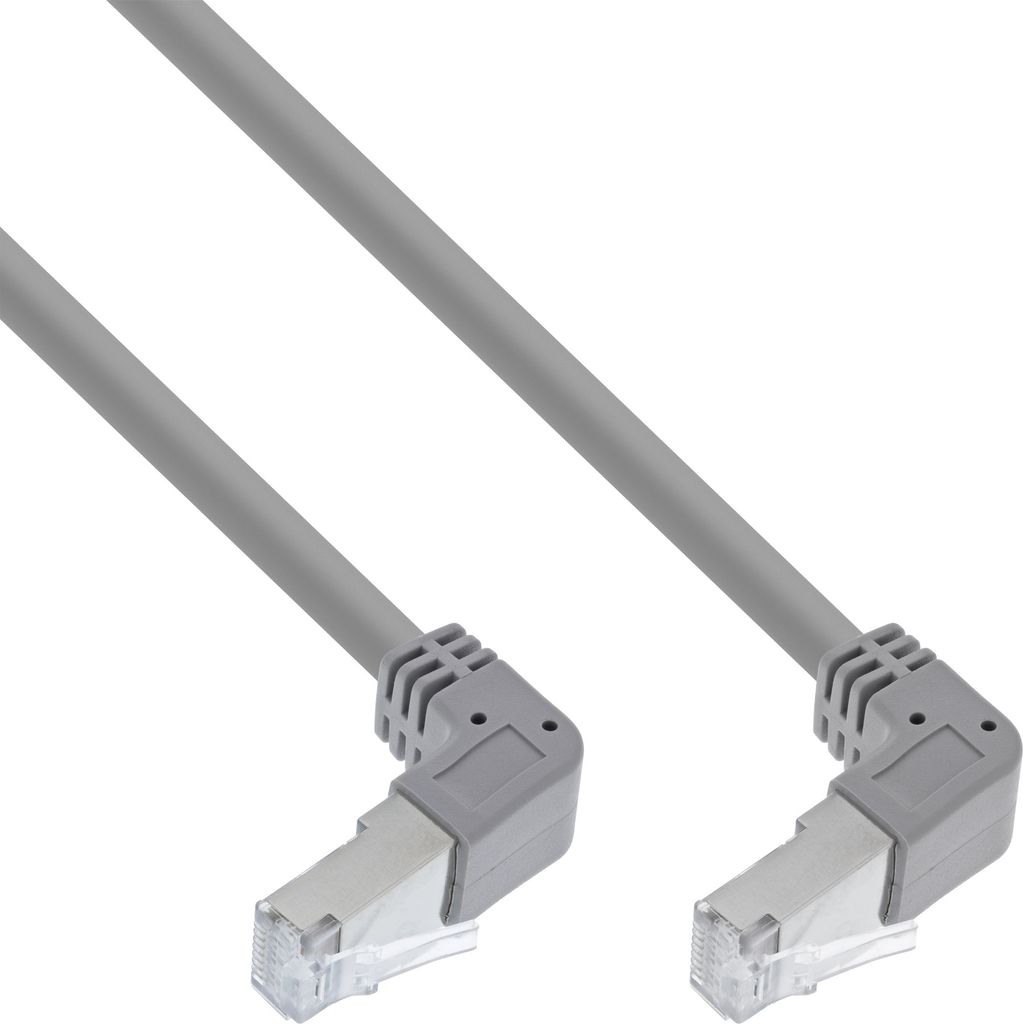 InLine Patchkabel 2-seitig unten gewinkelt, S/FTP, Cat.6, 250MHz, grau, 1,10m