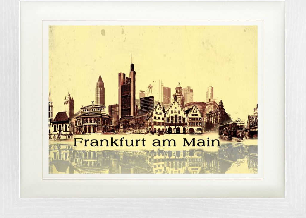 Frankfurt Gerahmtes Bild Mit Edlem Passepartout | Wand-Bilder | Im Bilderrahmen - Städte-Collage, Vintage Style (30 x 40 cm)