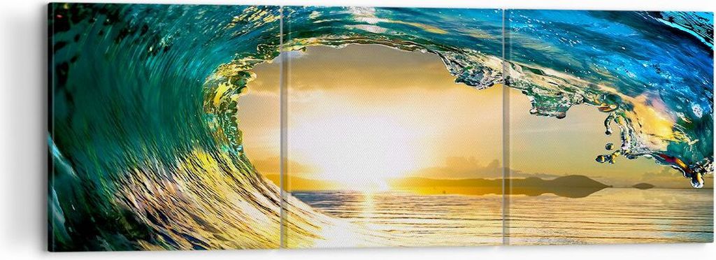 Bild auf Leinwand - Leinwandbild - Ozean Welle Sonne Klima - 120x40cm - Wand Bild - Wanddeko - Leinwanddruck - Bilder - Kunstdruck - Wanddekoration...