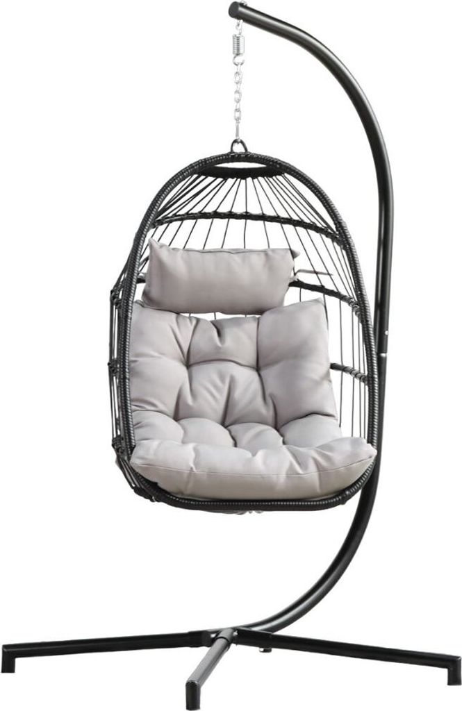 TOPANBIETER 999 Hängesessel Rope schwarz mit grauem Polyester-Sitzkissen und schwarzem Gestell - Hängeschaukel, Hängesitz, Indoor & Outdoor