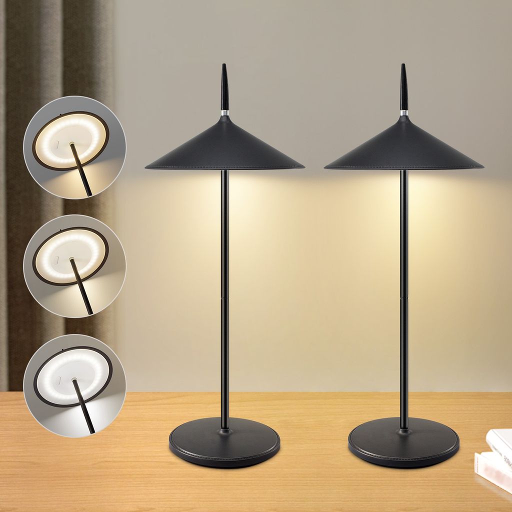 ZMH Tischlampe Kabellos Nachttischlampe Akku 2er Set Led Tischleuchte 1800mhA Aufladbar Touch Dimmbar Schwarz Modern Aussentischleuchte IP44 e USB ...