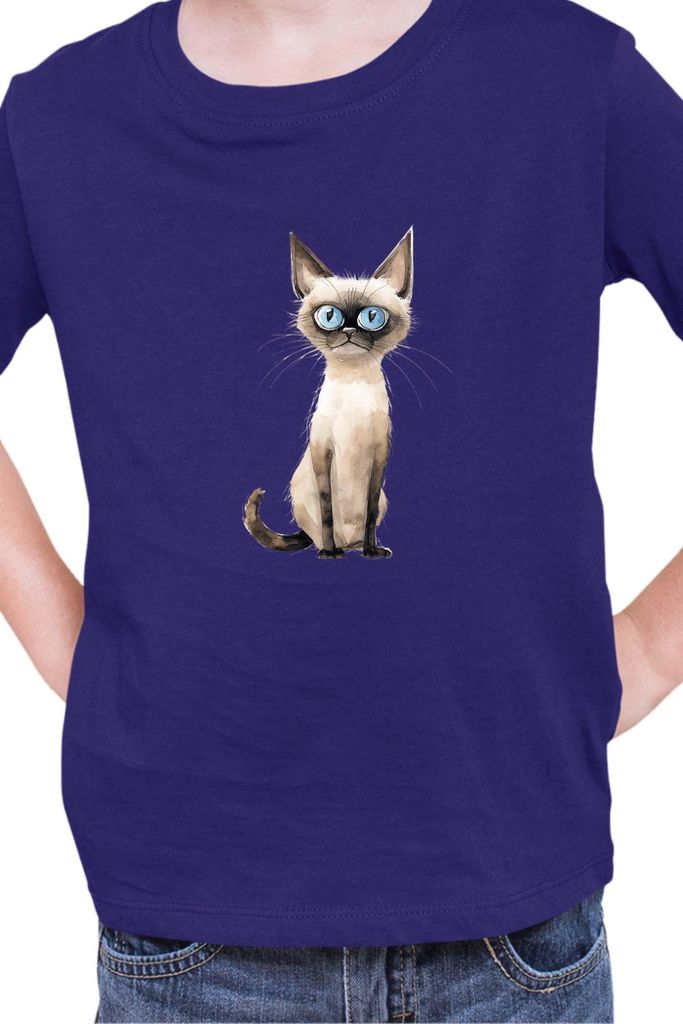 Kinder T-Shirt Funny Cats Breeds Siamese Cat, 9-11 Jahr - 140 / Dunkelblau