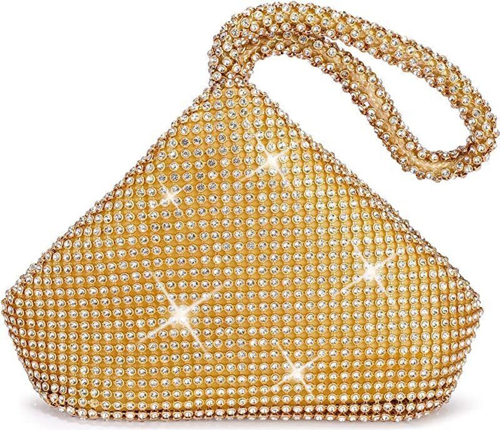 Topchances Damen Abend Party Strass Satin Plissee Abend Hochzeit Party Clutch Geldbörse Geldbörse Handtasche,Gold