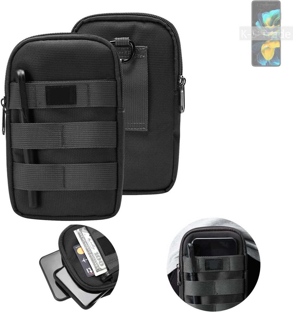 K-S-Trade Holster Gürtel Tasche kompatibel mit Huawei Pocket S Handy Tasche Schutz Hülle dunkel-grau viele Fächer, 1x