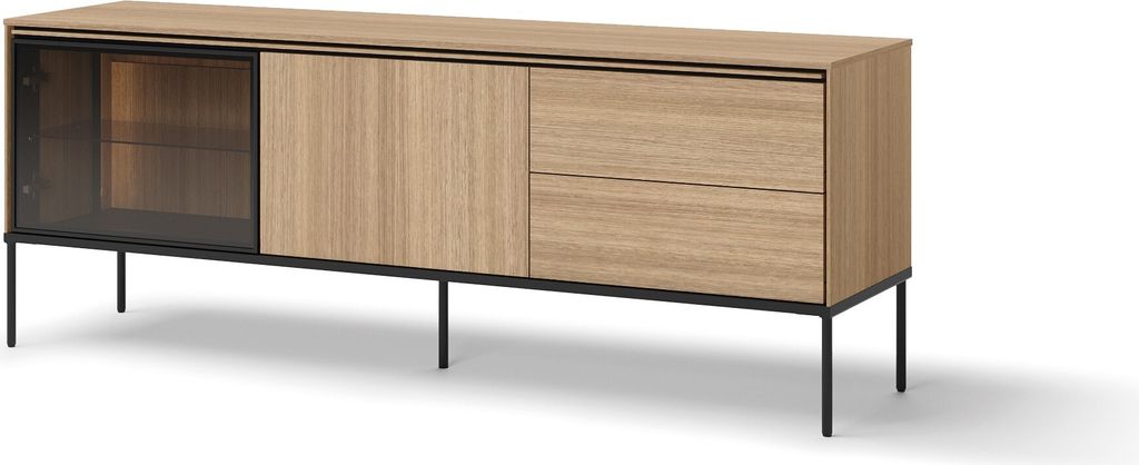 Furniture24 Fernsehschrank Mit Led Visso Vi-07 Tv Lowboard Schrank 2 Türen 2 Schubladen