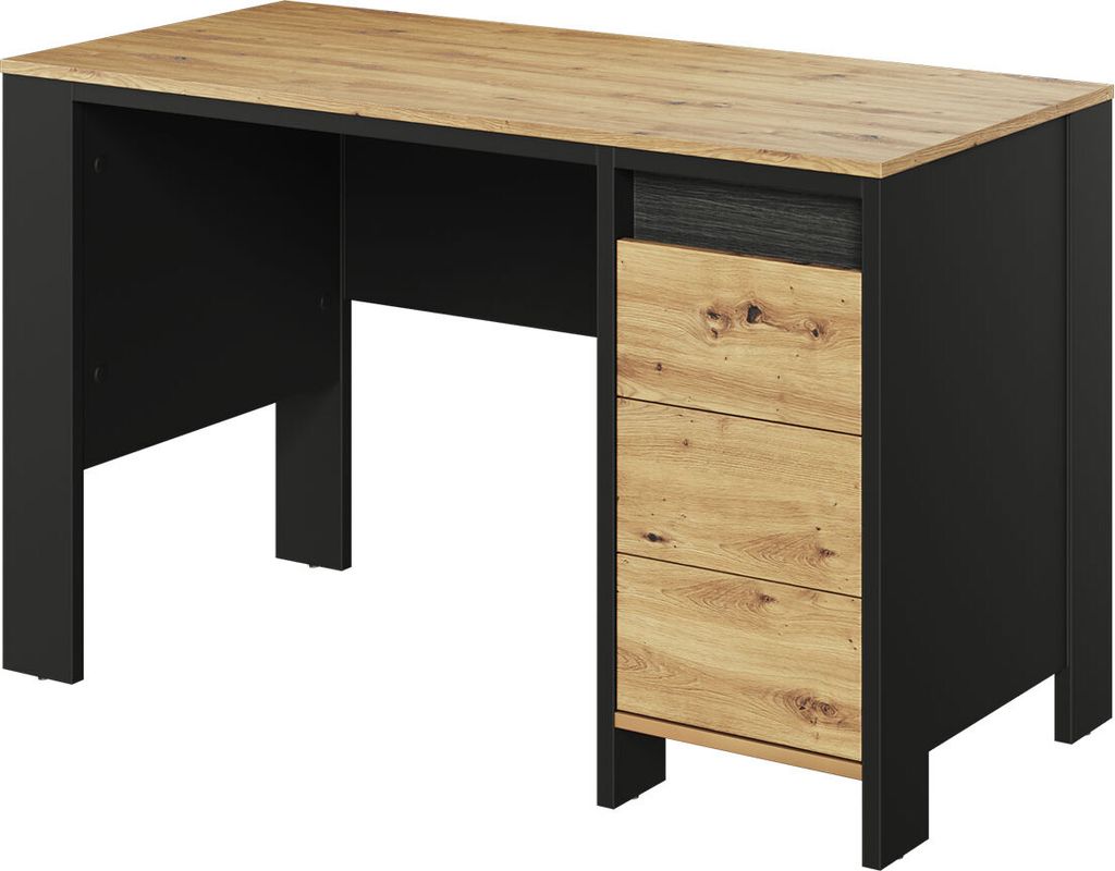 MIRJAN24 Schreibtisch Spot 1D1S SP06 mit Drehtür und Schublade, LED-Beleuchtung, Griffloses Öffnungssystem (Farbe: Schwarz / Artisan Eiche + Schw...