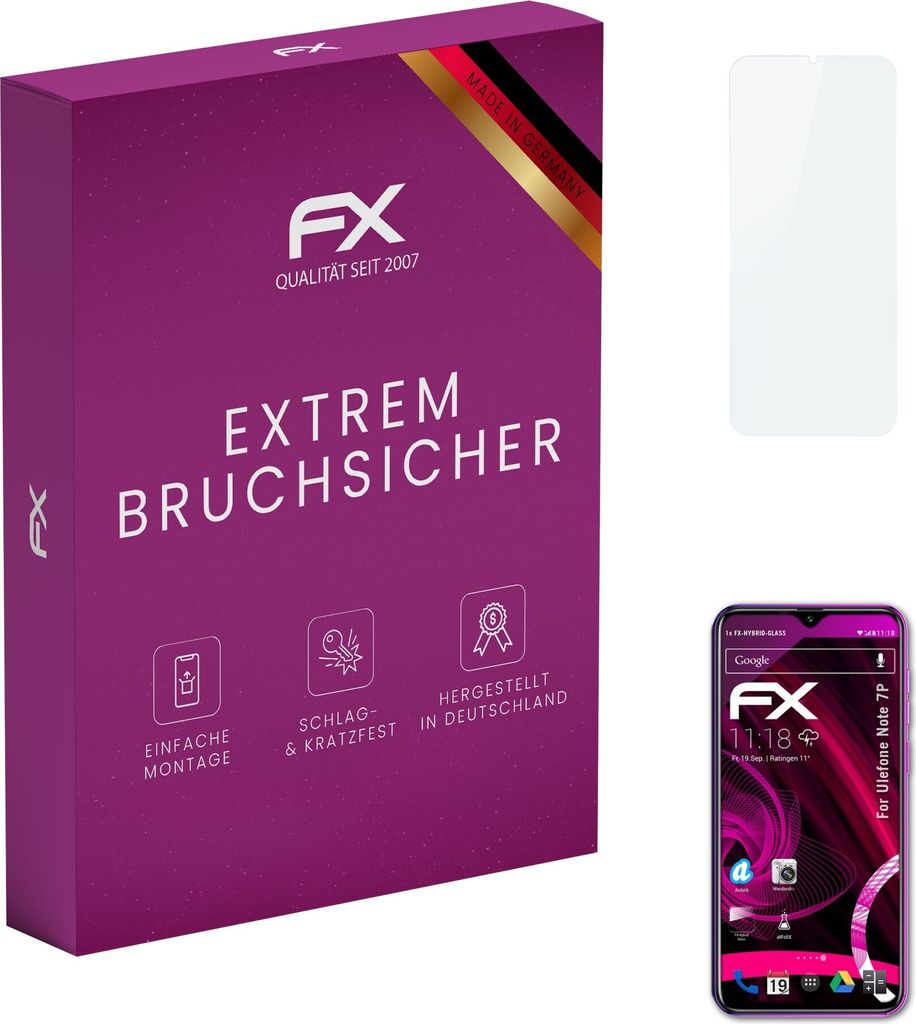 atFoliX FX-Hybrid-Glass Displayfolie kompatibel mit Ulefone Note 7P Glasfolie