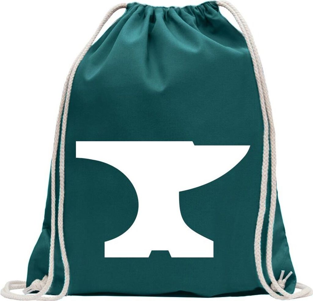 Kiwistar - Turnbeutel - petrol - Amboss - Fun Rucksack Sport Beutel Gymsack Baumwolle mit Ziehgurt
