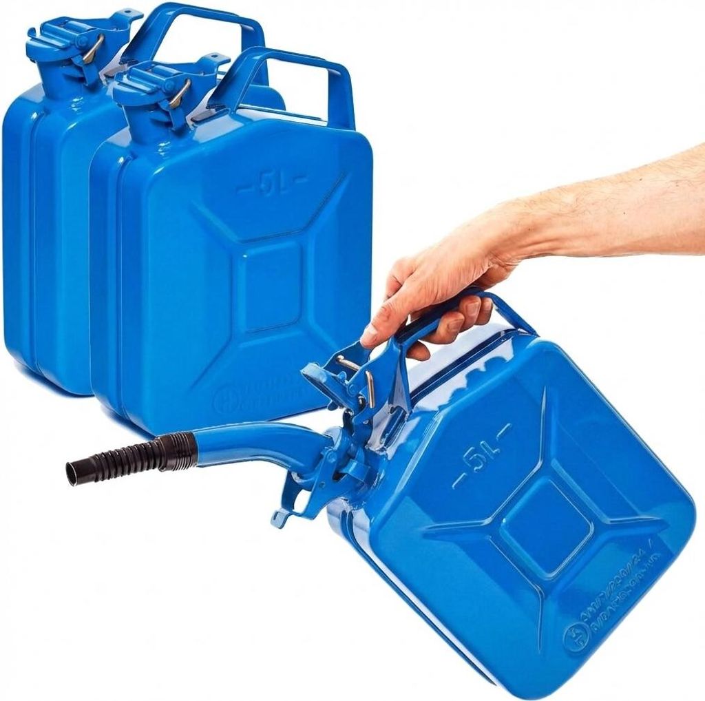 BW Kraftstoffkanister Metall Benzinkanister 3x 5 Liter mit Ausgießer - Blau RAL 5005 - UN-Zulassung - Hergestellt in Europa