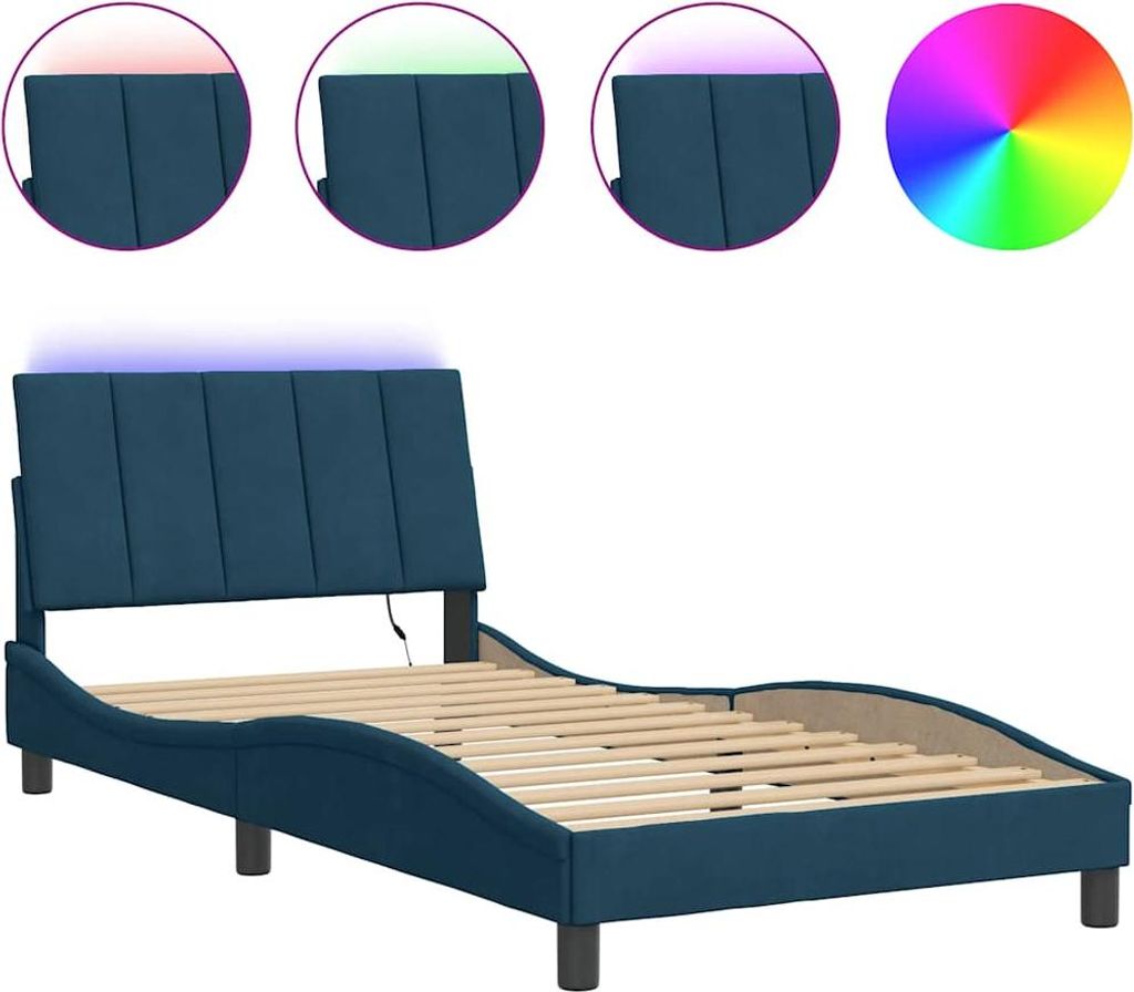 vidaXL Bettgestell mit LED ohne Matratze "Hanko" Blau 100x200 cm Samt