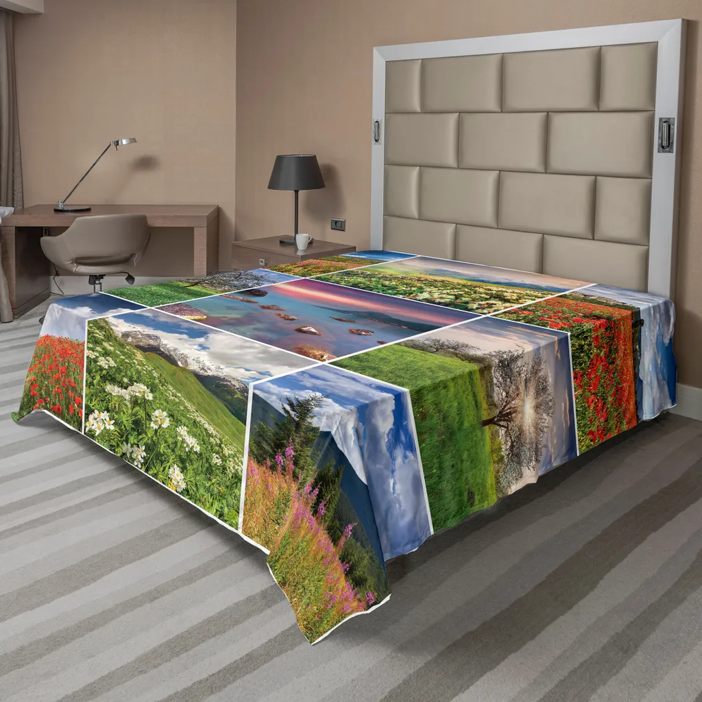 Drap d'été ABAKUHAUS 244x205 cm collage paysages ruraux multicolore
