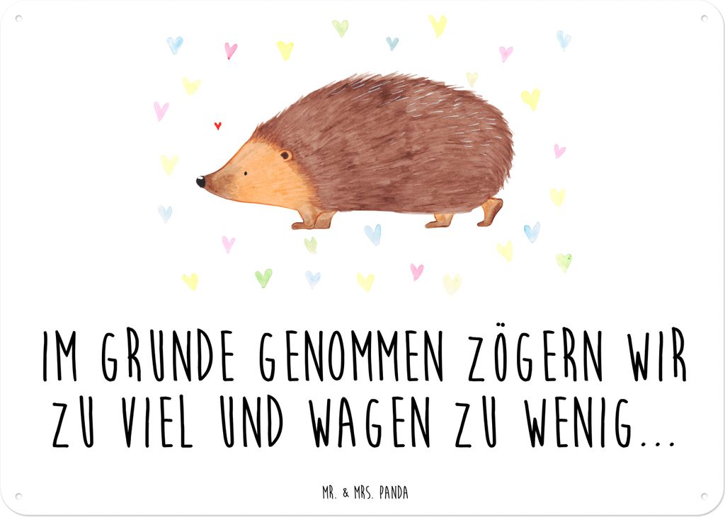 Mr. & Mrs. Panda tafel Igel Herzen DIN A3 - Weiß - Geschenk, Schild, Herz, Türschild, Wandbild, Lustige Sprüche, Blechschild, Leben, Retro, Lieb...