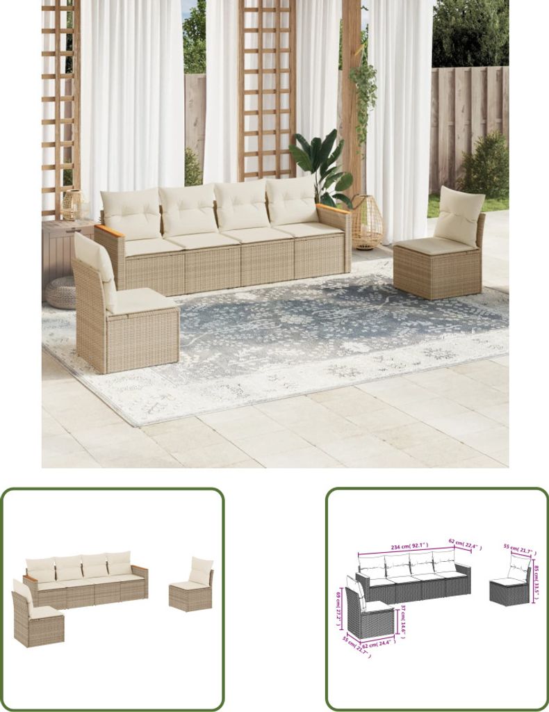 The Living Store 6-tlg. Garten-Sofagarnitur mit Kissen Beige Poly Rattan