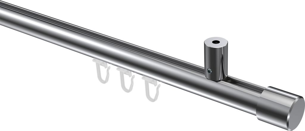 Interdeco Innenlaufstange / Gardinenstange mit Innenlauf Chrom, Typ Sonius Santo (Kappe) Deckenmontage, 20 mm Ø 1-läufig, 100 cm