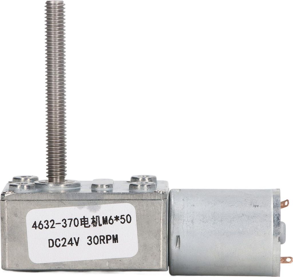 Gleichstrom-Getriebemotor, stoßfest, quadratische Turbine, Schneckengetriebe, Drehzahlreduzierung, 24 V DC, M6x50 mm, 30 U/min