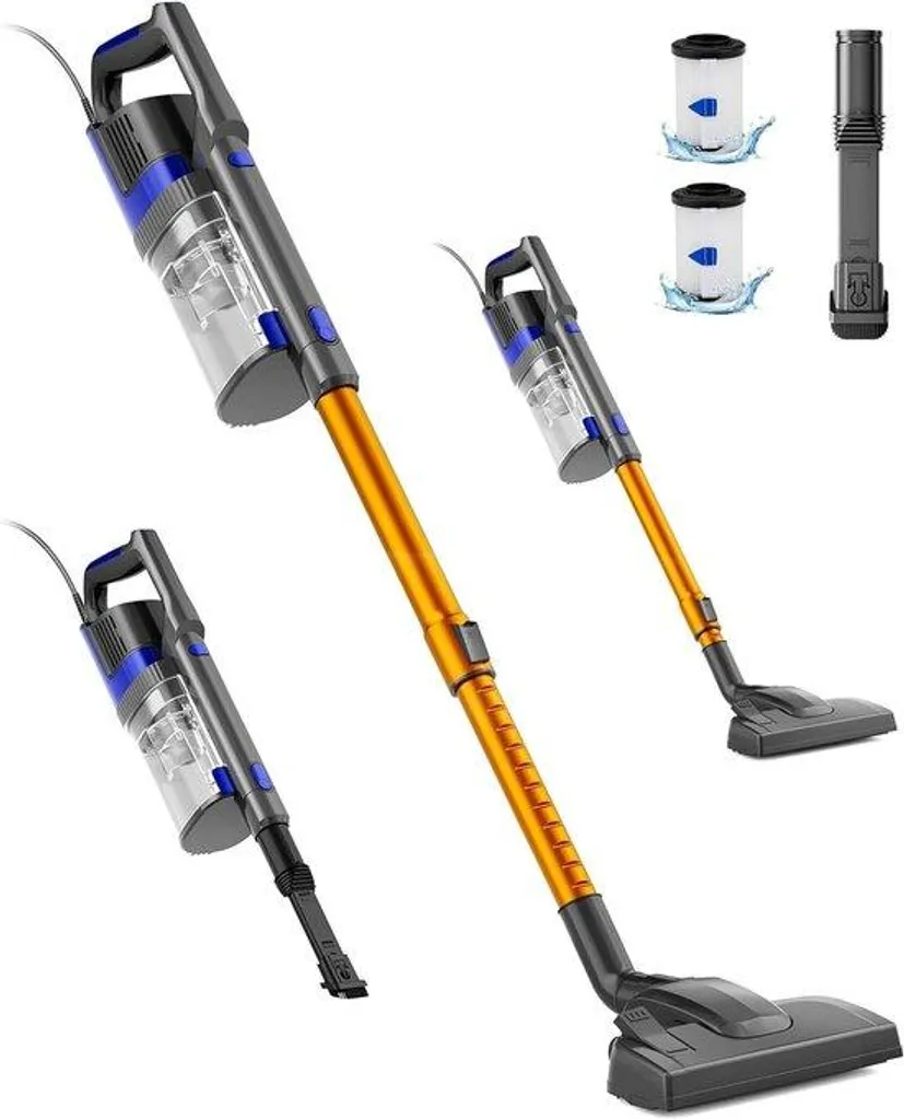 Aspirateur Balai Filaire 32 kPa 680W avec Câble 6m Sols Durs Doré
