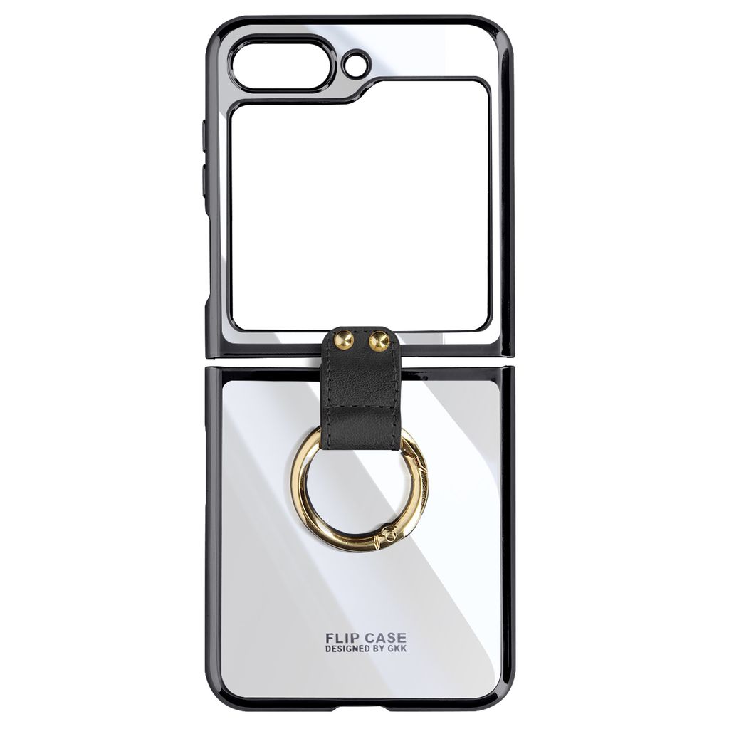 Avizar, Samsung Galaxy Z Flip5 zwei-teilige Hülle mit Haltering / Schwarz, Transparentes Schwarz