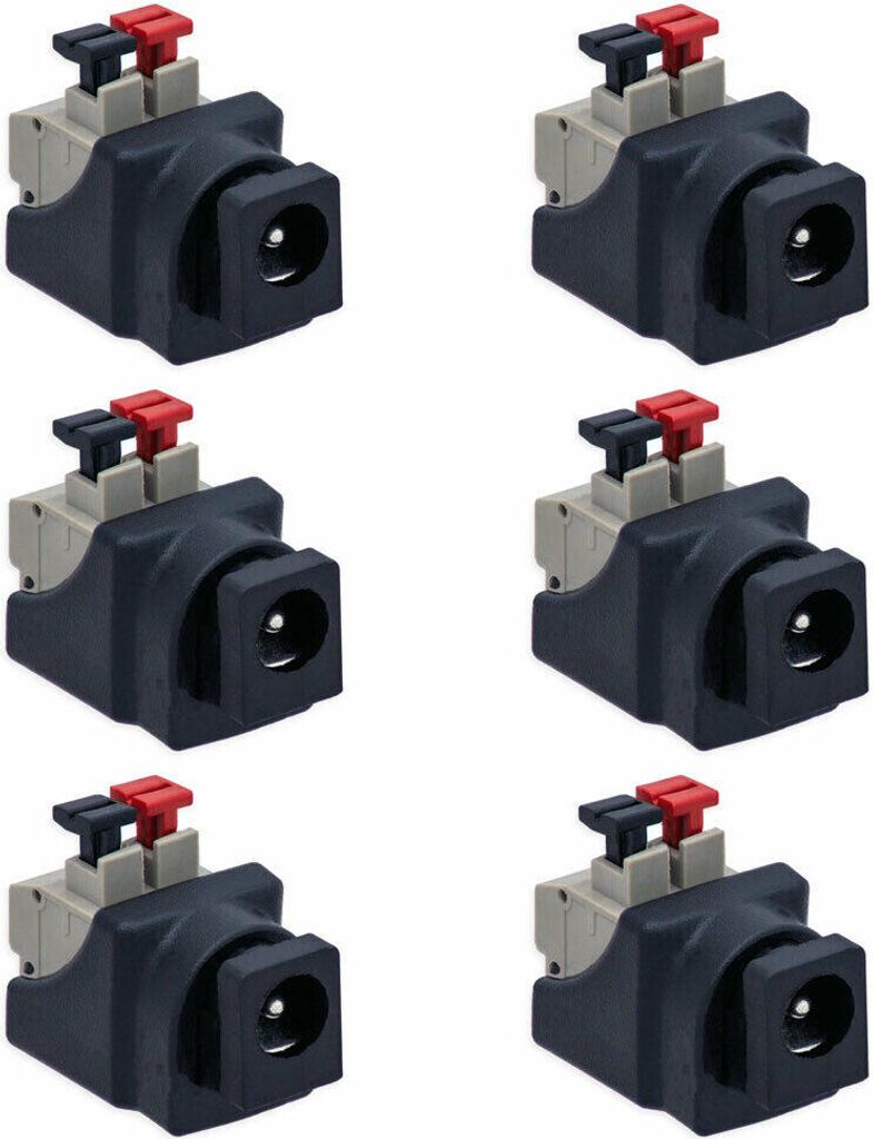 6X DC Stecker Hohlbuchse Kurz 5,5mm >2,1mm Terminal Block 2-Pin Adapter Druckklemme