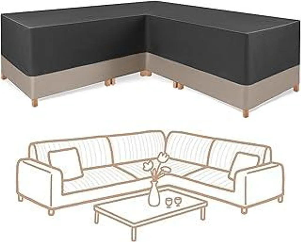 Copertura per mobili da giardino a forma di L, copertura protettiva per mobili da giardino, tessuto Oxford 420D impermeabile e antivento, telo di copertura per divano ad angolo, copertura protettiva per set di mobili da giardino, mobili da salotto 255x255x70CM