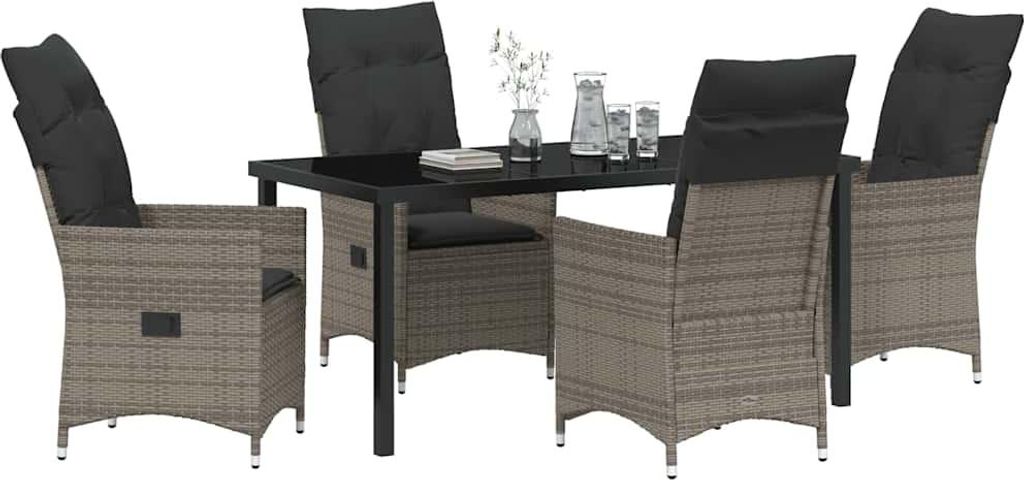 Garten Essgruppe mit Kissen 5 pcs Grau Poly-Rattan