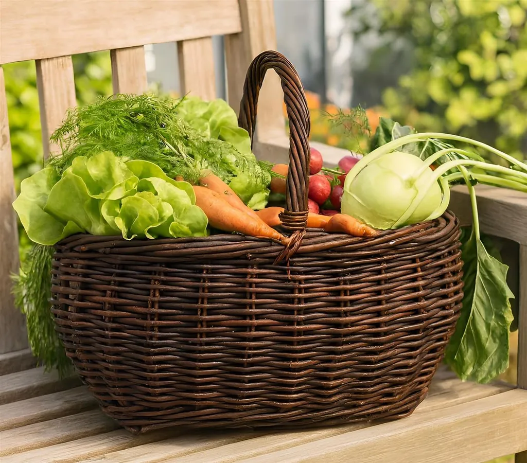 Grand panier à provisions Brown en osier marron tressé avec anse ronde