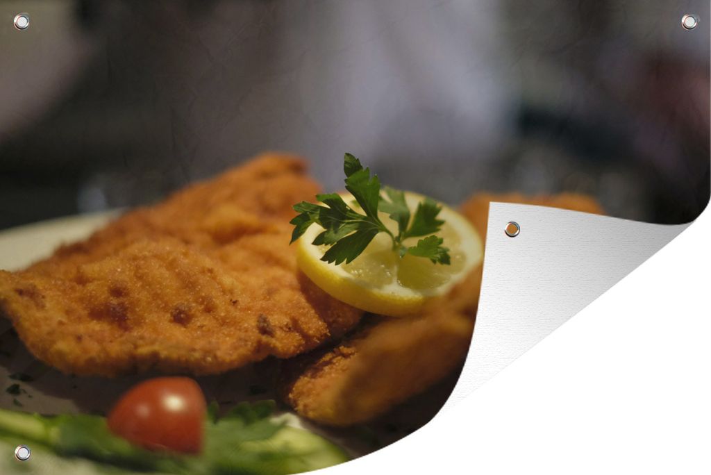 MuchoWow 80x60 cm Outdoor-Poster Gartendeko Sichtschutz Garten Poster für den Garten Wiener Schnitzel