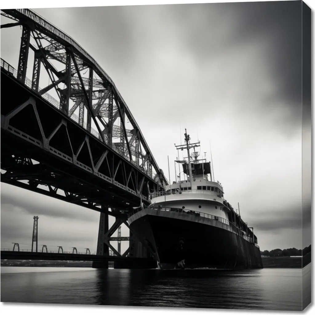 Tableau Carré 90x90 cm Bateau près du Pont - Toile Haute Qualité Design