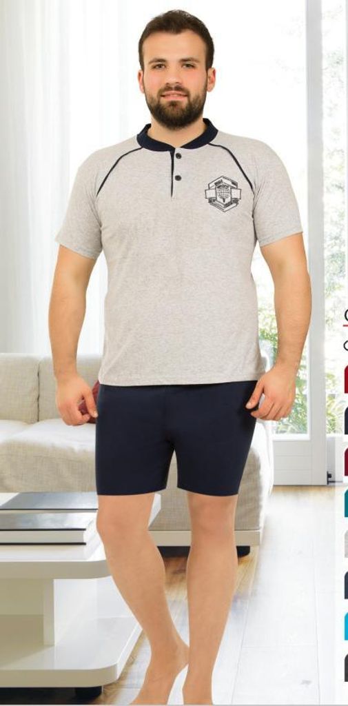 Herren Pyjama Schlafanzug Shorty Hellgrau XL Kurzarm Produktbild 