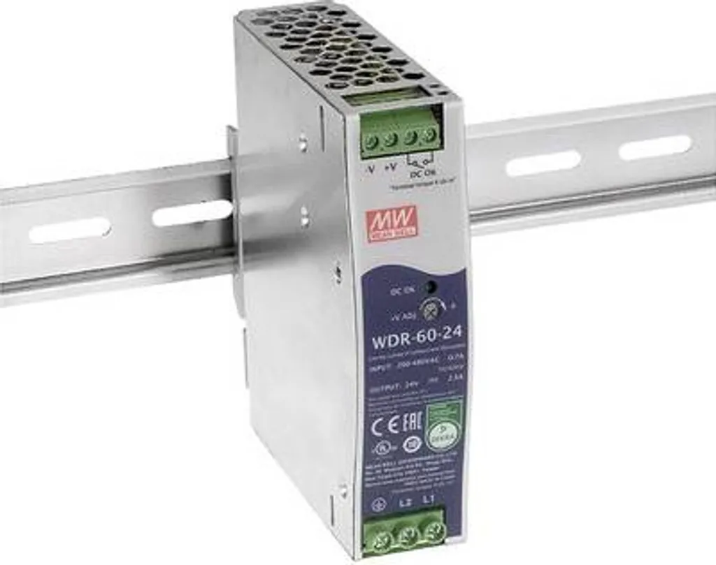 Alimentatore 5V 12A Mean Well WDR-60-5 per Automazione Industriale