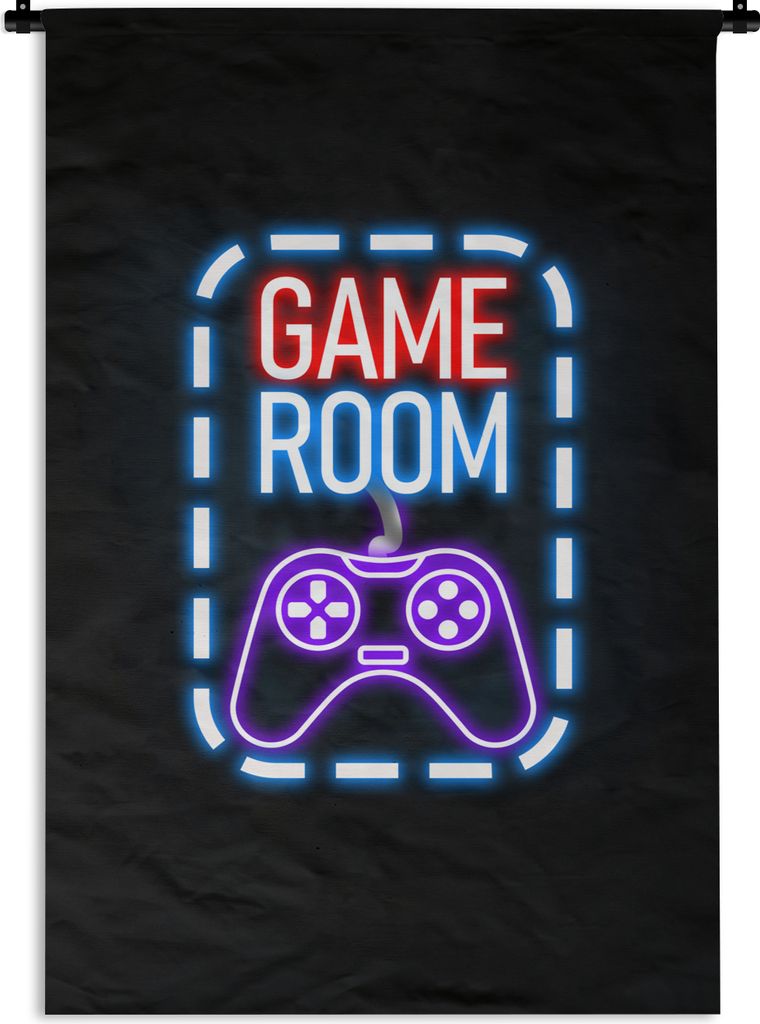 MuchoWow Wandteppich Wandbehang Neon - Zitate - Spielzimmer - Controller - Schwarz 90x135 cm Tapisserie Dekoration Wandtuch - Baumwolle - Wandsku...