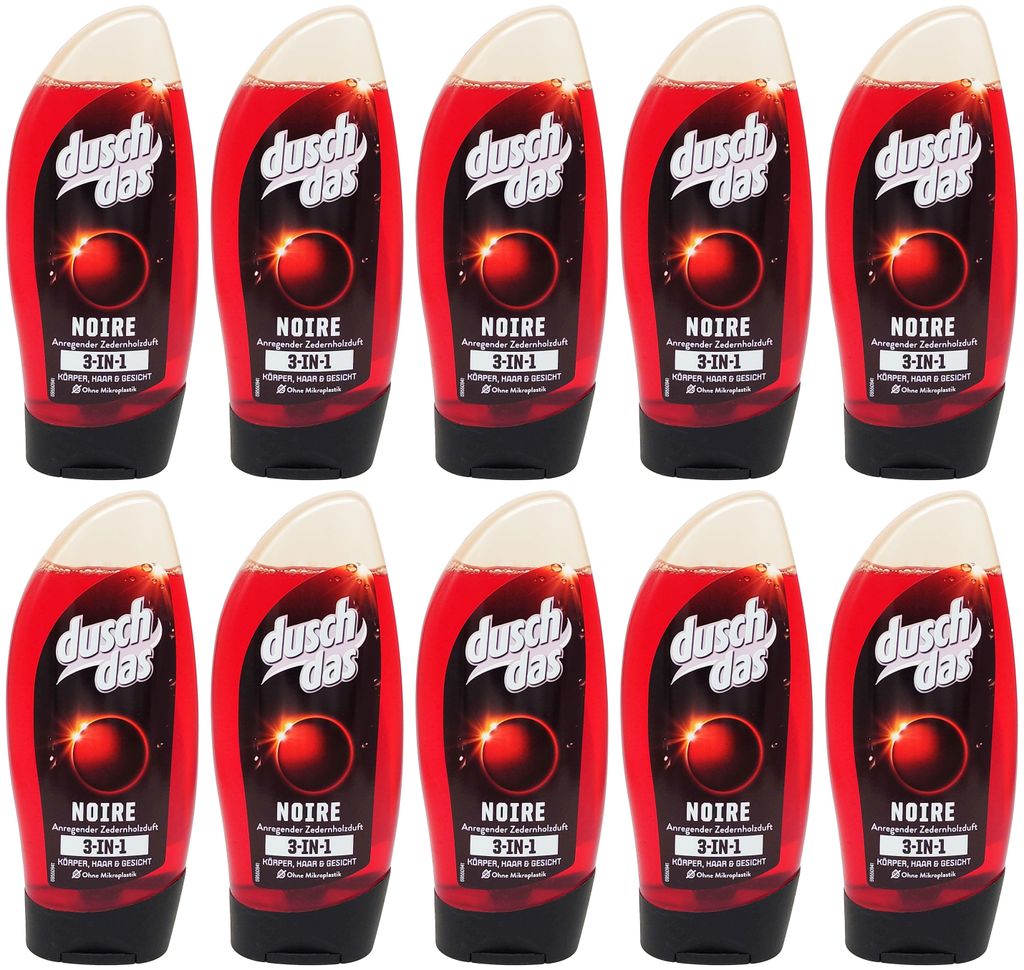 10x duschdas NOIRE 250ml 3-in-1 Duschgel Shampoo anregender Zedernholz-Duft