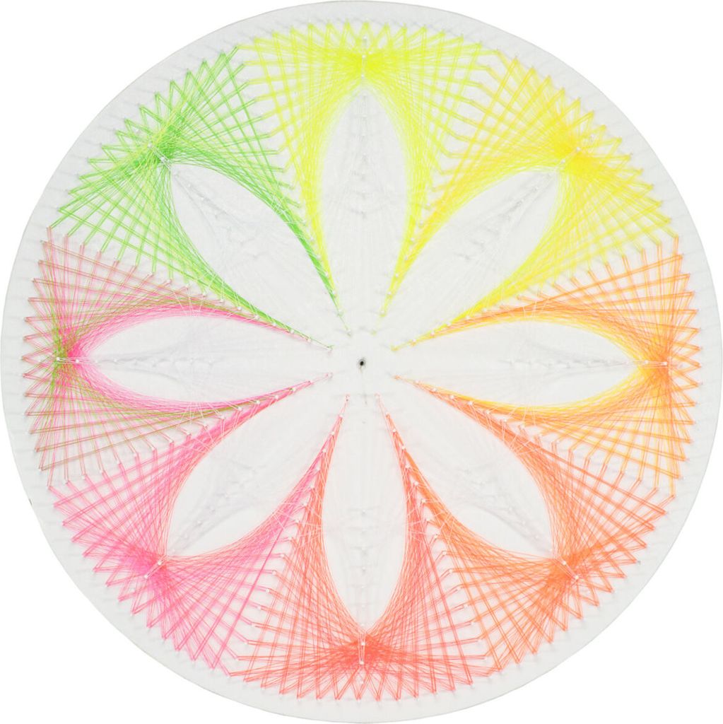 PSYWORK Schwarzlicht 2D StringArt | Kreis Fluo Dandelion | 40cm | UV aktiv | Fadenkunst Neon Wohndeko Dekoration Partydeko PSY Goa Trippy handgefer...