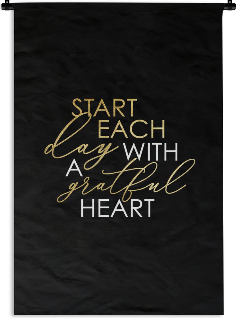 MuchoWow Wandteppich Wandbehang Zitate - Herz - Gold - Weiß 60x90 cm Tapisserie Dekoration Wandtuch - Foto-Teppich - Abwaschbar