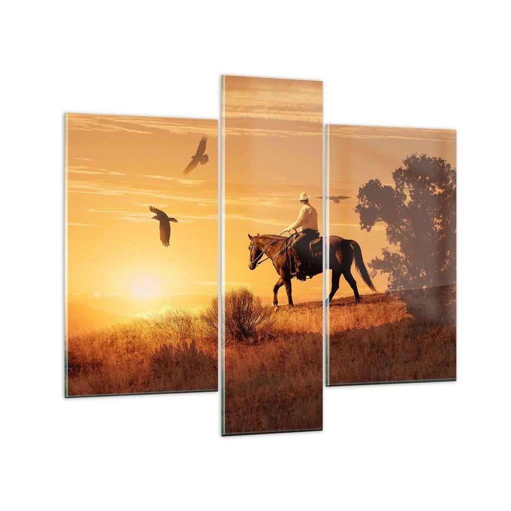 Bilder auf glas - Pferd Cowboy Bauernhof Reiten - 95x80cm - Glasbilder - Wandbilder - Kunstdruck - zum Aufhängen bereit - Wanddekoration aus Glas ...